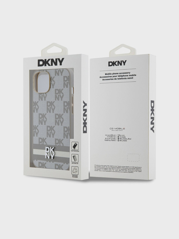 DKNY PU Leather Checkered Pattern and Stripe Zadní Kryt pro iPhone 15 Beige DKNY