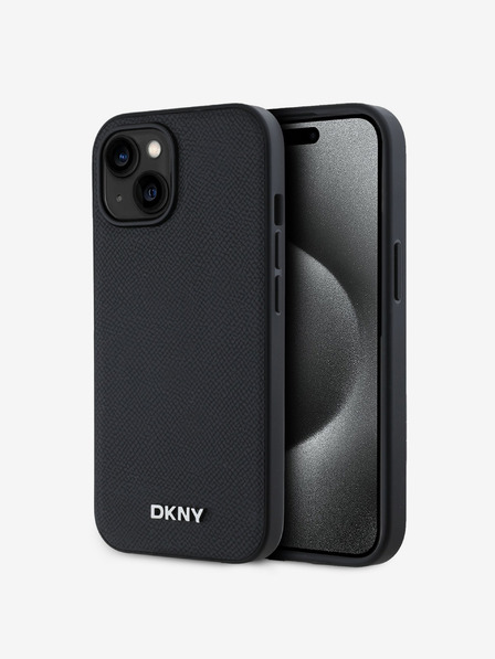 DKNY PU Leather Silver Metal Logo Magsafe Zadní Kryt pro iPhone 14 Black DKNY