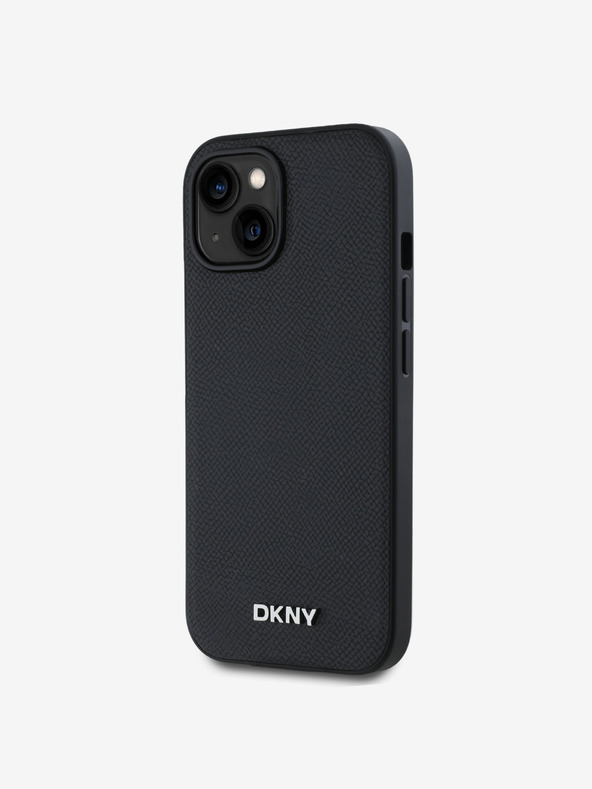 DKNY PU Leather Silver Metal Logo Magsafe Zadní Kryt pro iPhone 14 Black DKNY
