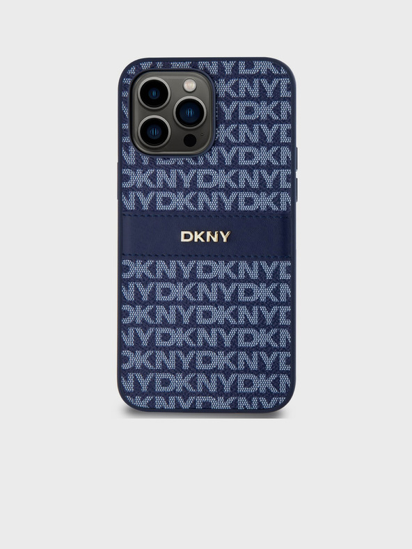 DKNY PU Leather Repeat Pattern Tonal Stripe Zadní Kryt pro iPhone 14 Pro Blue DKNY