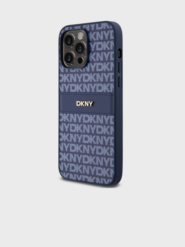 DKNY PU Leather Repeat Pattern Tonal Stripe Zadní Kryt pro iPhone 14 Pro Blue DKNY