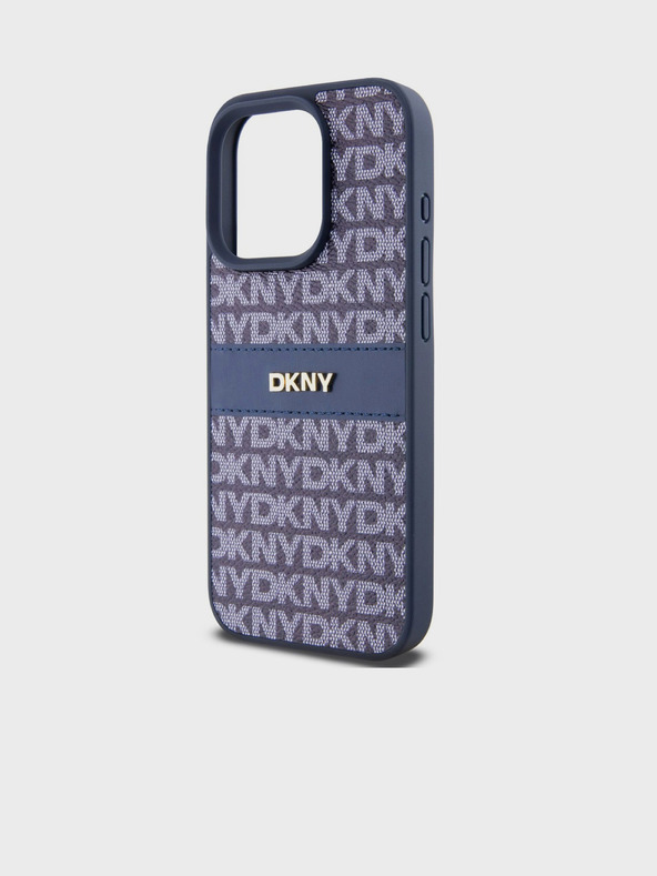 DKNY PU Leather Repeat Pattern Tonal Stripe Zadní Kryt pro iPhone 14 Pro Blue DKNY