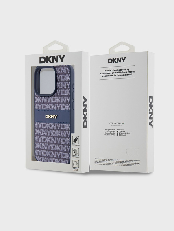 DKNY PU Leather Repeat Pattern Tonal Stripe Zadní Kryt pro iPhone 14 Pro Blue DKNY