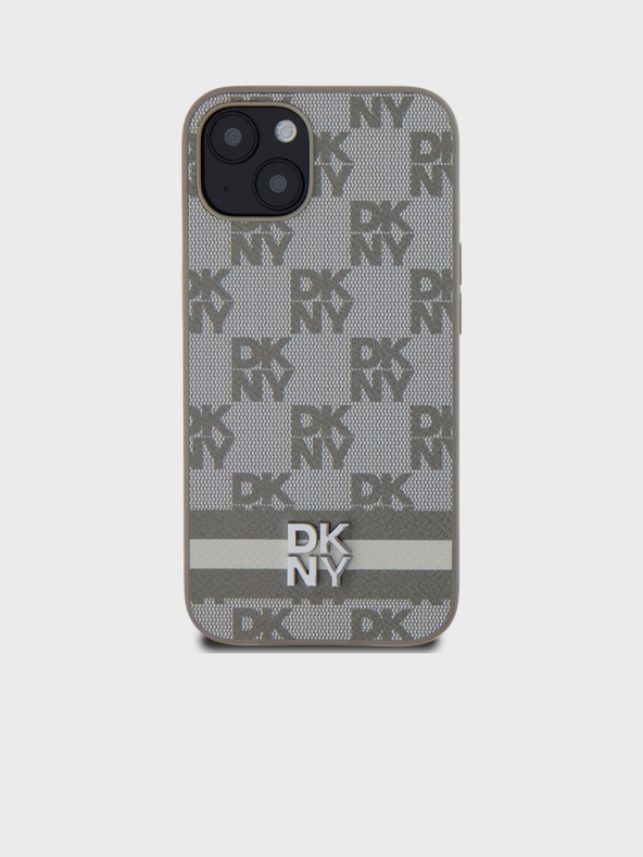 DKNY PU Leather Checkered Pattern and Stripe Zadní Kryt pro iPhone 13 Beige DKNY