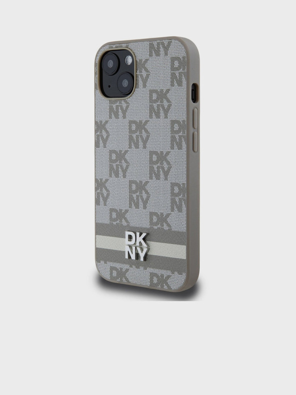 DKNY PU Leather Checkered Pattern and Stripe Zadní Kryt pro iPhone 13 Beige DKNY