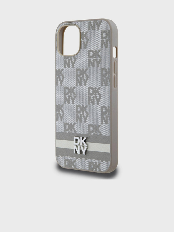 DKNY PU Leather Checkered Pattern and Stripe Zadní Kryt pro iPhone 13 Beige DKNY