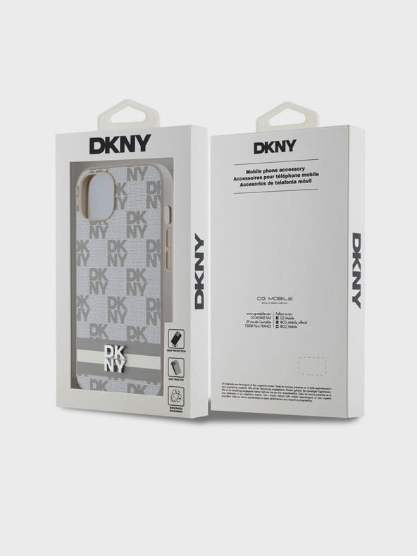 DKNY PU Leather Checkered Pattern and Stripe Zadní Kryt pro iPhone 13 Beige DKNY