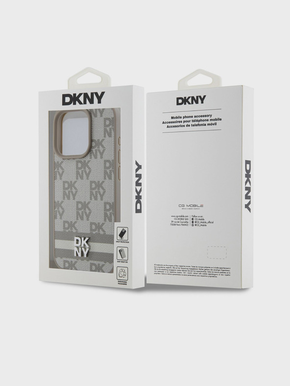 DKNY PU Leather Checkered Pattern and Stripe Zadní Kryt pro iPhone 15 Pro Beige DKNY