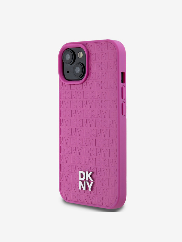 DKNY PU Leather Repeat Pattern Stack Logo Magsafe Zadní Kryt pro iPhone 15 Pink DKNY