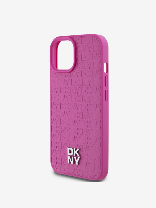 DKNY PU Leather Repeat Pattern Stack Logo Magsafe Zadní Kryt pro iPhone 15 Pink DKNY