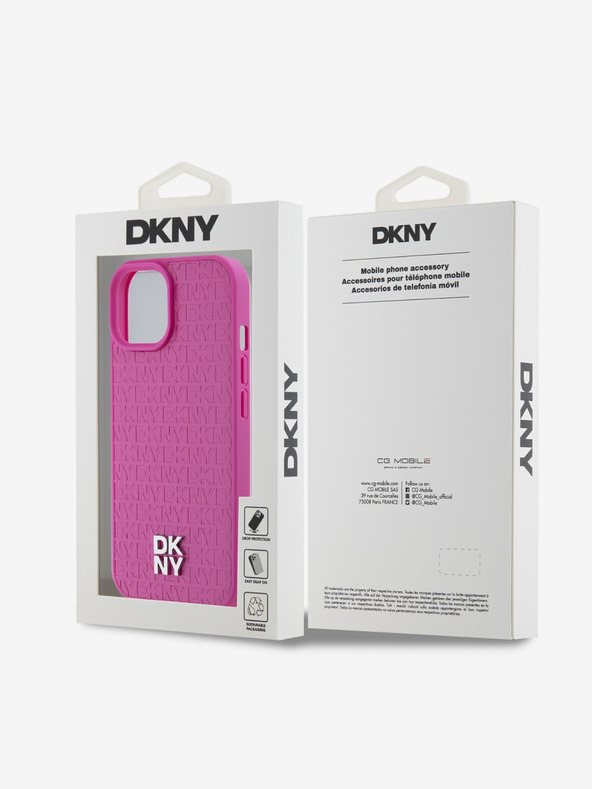 DKNY PU Leather Repeat Pattern Stack Logo Magsafe Zadní Kryt pro iPhone 15 Pink DKNY