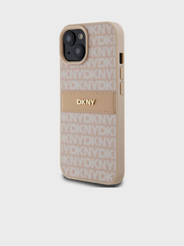 DKNY PU Leather Repeat Pattern Tonal Stripe Zadní Kryt pro iPhone 15 Pink DKNY