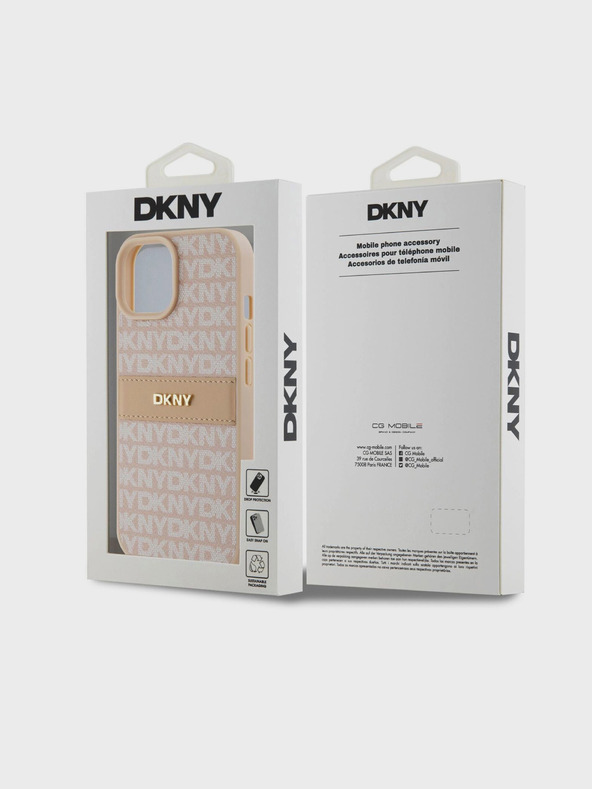 DKNY PU Leather Repeat Pattern Tonal Stripe Zadní Kryt pro iPhone 15 Pink DKNY