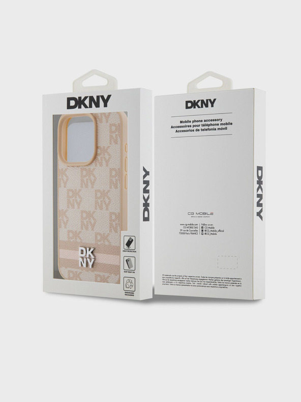 DKNY PU Leather Checkered Pattern and Stripe Zadní Kryt pro iPhone 15 Pro Pink DKNY