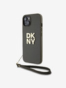 DKNY PU Leather Stack Logo Wrist Strap Zadní Kryt pro iPhone 13 Brown DKNY