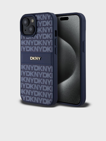 DKNY PU Leather Repeat Pattern Tonal Stripe Zadní Kryt pro iPhone 15 Blue DKNY