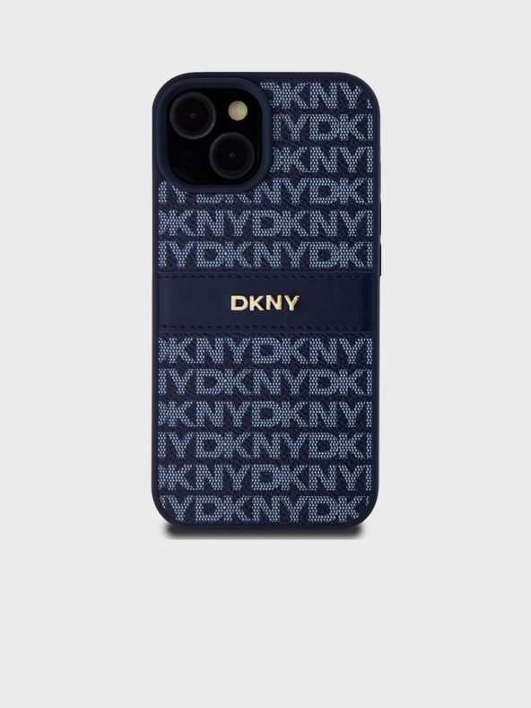 DKNY PU Leather Repeat Pattern Tonal Stripe Zadní Kryt pro iPhone 15 Blue DKNY