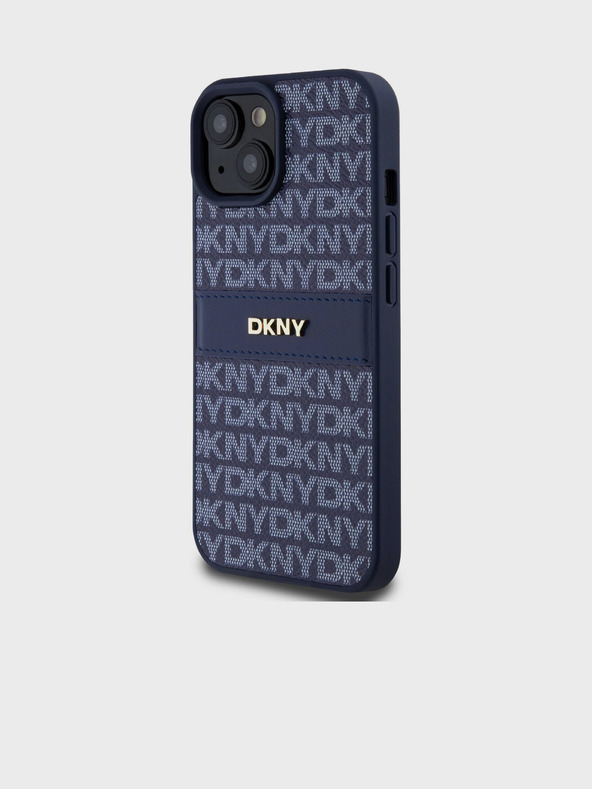 DKNY PU Leather Repeat Pattern Tonal Stripe Zadní Kryt pro iPhone 15 Blue DKNY