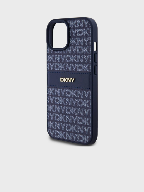 DKNY PU Leather Repeat Pattern Tonal Stripe Zadní Kryt pro iPhone 15 Blue DKNY