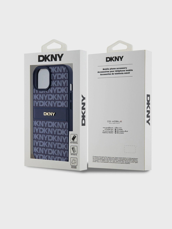 DKNY PU Leather Repeat Pattern Tonal Stripe Zadní Kryt pro iPhone 15 Blue DKNY