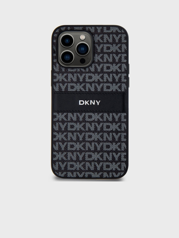 DKNY PU Leather Repeat Pattern Tonal Stripe Zadní Kryt pro iPhone 14 Pro Black DKNY