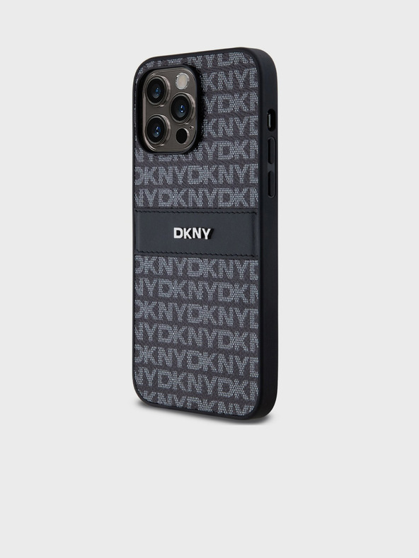DKNY PU Leather Repeat Pattern Tonal Stripe Zadní Kryt pro iPhone 14 Pro Black DKNY