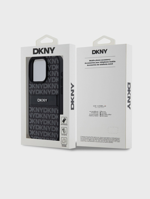 DKNY PU Leather Repeat Pattern Tonal Stripe Zadní Kryt pro iPhone 14 Pro Black DKNY