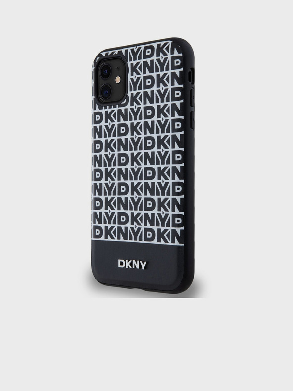 DKNY PU Leather Repeat Pattern Bottom Stripe MagSafe Zadní Kryt pro iPhone 11 Black DKNY
