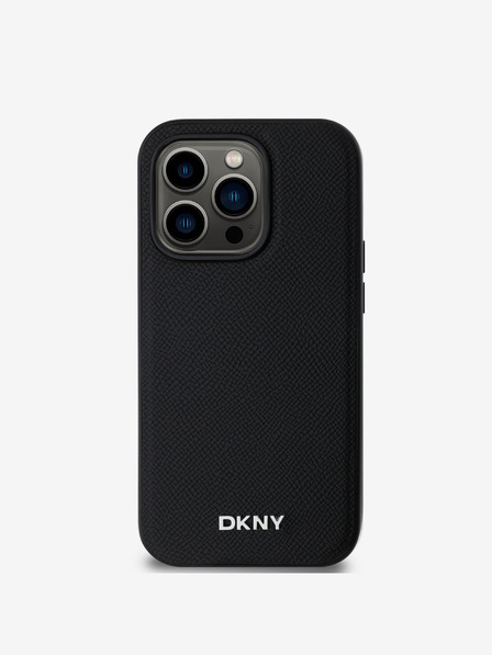 DKNY PU Leather Silver Metal Logo Magsafe Zadní Kryt pro iPhone 14 Pro Black DKNY