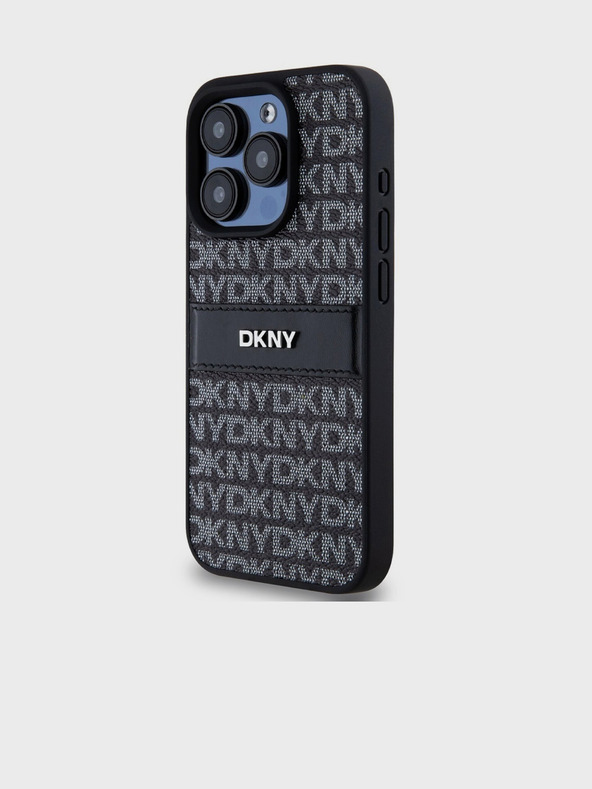 DKNY PU Leather Repeat Pattern Tonal Stripe Zadní Kryt pro iPhone 14 Pro Max Black DKNY