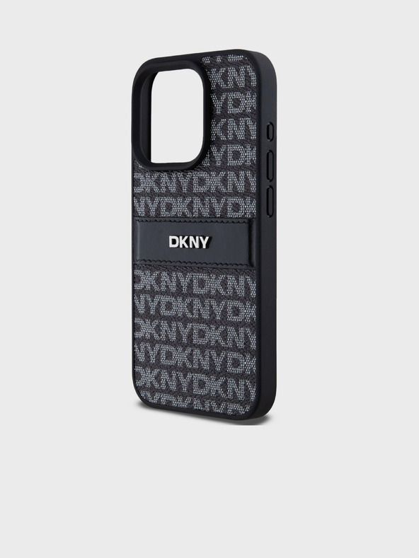 DKNY PU Leather Repeat Pattern Tonal Stripe Zadní Kryt pro iPhone 14 Pro Max Black DKNY