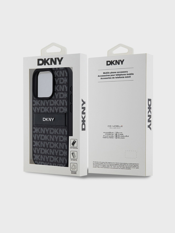 DKNY PU Leather Repeat Pattern Tonal Stripe Zadní Kryt pro iPhone 14 Pro Max Black DKNY