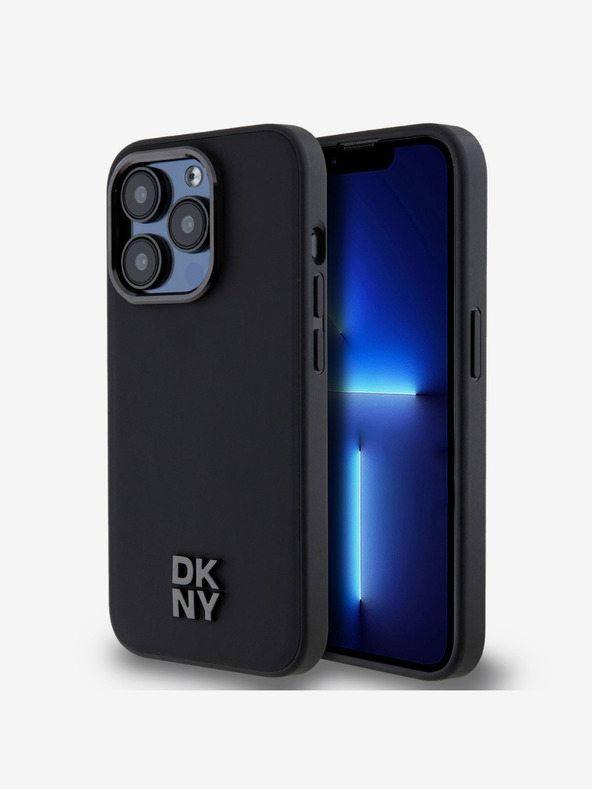 DKNY PU Leather Stack Logo Magsafe Zadní Kryt pro iPhone 15 Pro Max Black DKNY