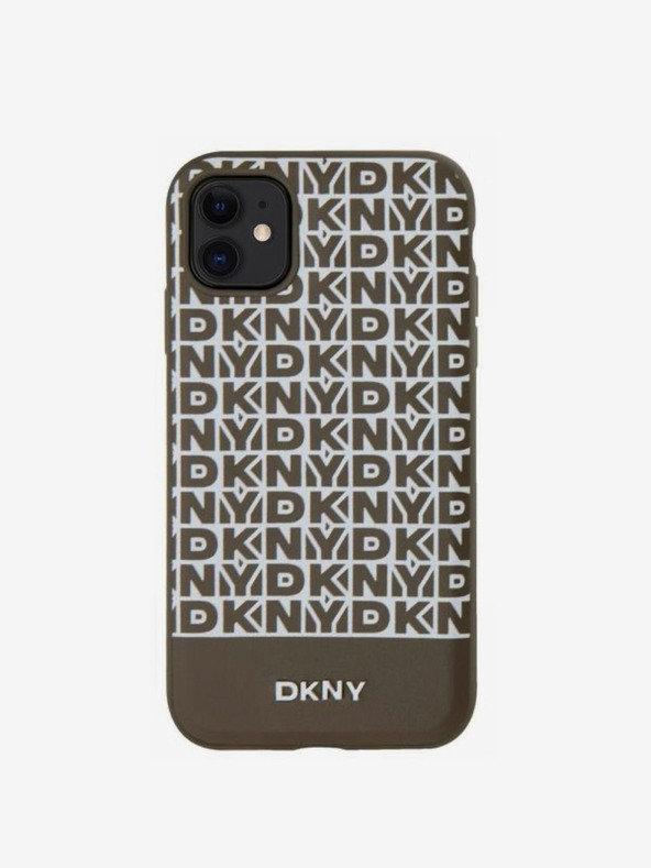 DKNY PU Leather Repeat Pattern Bottom Stripe MagSafe Zadní Kryt pro iPhone 11 Brown DKNY
