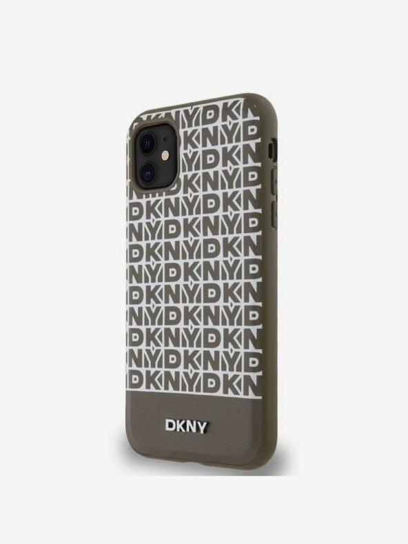 DKNY PU Leather Repeat Pattern Bottom Stripe MagSafe Zadní Kryt pro iPhone 11 Brown DKNY