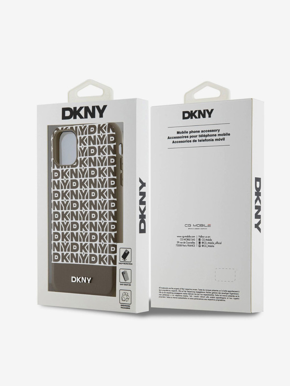 DKNY PU Leather Repeat Pattern Bottom Stripe MagSafe Zadní Kryt pro iPhone 11 Brown DKNY