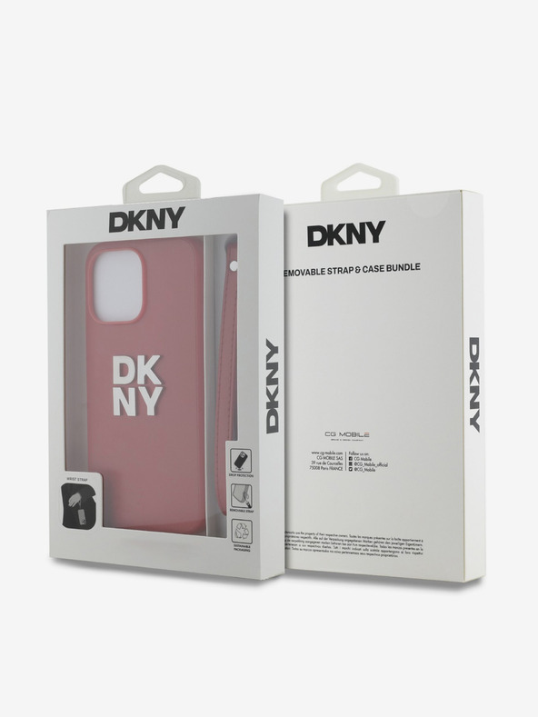 DKNY PU Leather Stack Logo Wrist Strap Zadní Kryt pro iPhone 15 Pro Max Red DKNY