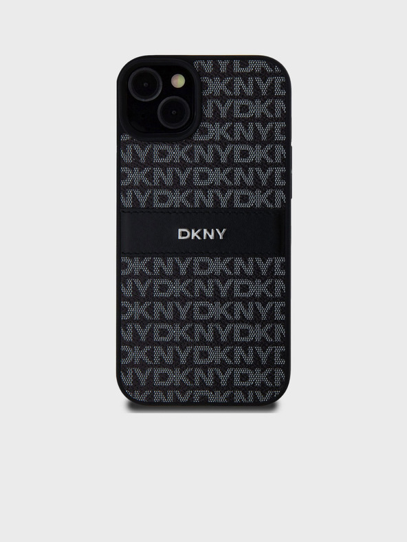 DKNY PU Leather Repeat Pattern Tonal Stripe Zadní Kryt pro iPhone 15 Plus Black DKNY
