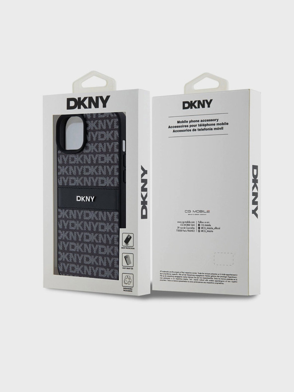 DKNY PU Leather Repeat Pattern Tonal Stripe Zadní Kryt pro iPhone 15 Plus Black DKNY