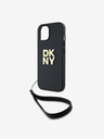 DKNY PU Leather Stack Logo Wrist Strap Zadní Kryt pro iPhone 13 Black DKNY