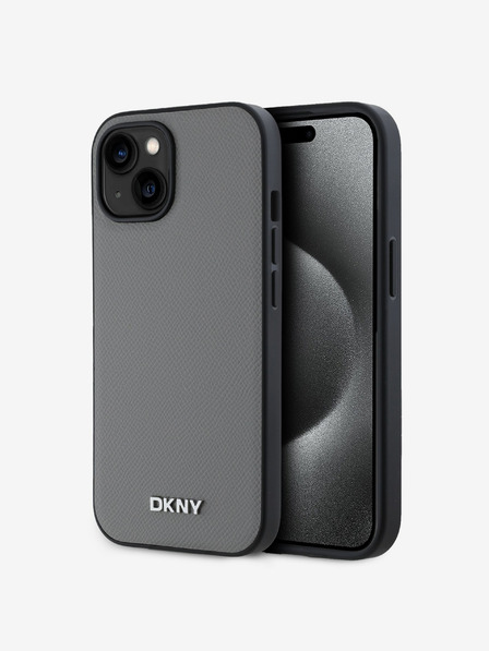 DKNY PU Leather Silver Metal Logo Magsafe Zadní Kryt pro iPhone 14 Grey DKNY