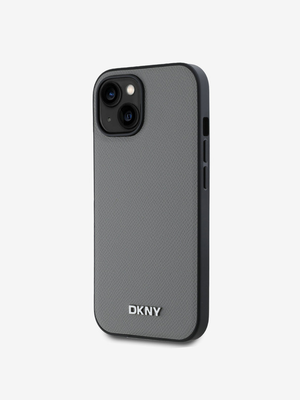 DKNY PU Leather Silver Metal Logo Magsafe Zadní Kryt pro iPhone 14 Grey DKNY