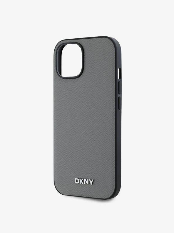 DKNY PU Leather Silver Metal Logo Magsafe Zadní Kryt pro iPhone 14 Grey DKNY