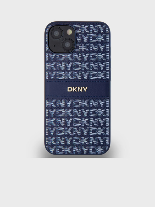 DKNY PU Leather Repeat Pattern Tonal Stripe Zadní Kryt pro iPhone 14 Blue DKNY