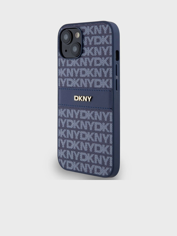 DKNY PU Leather Repeat Pattern Tonal Stripe Zadní Kryt pro iPhone 14 Blue DKNY