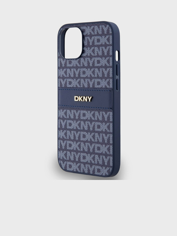 DKNY PU Leather Repeat Pattern Tonal Stripe Zadní Kryt pro iPhone 14 Blue DKNY