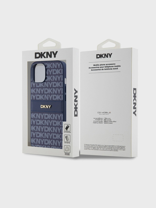 DKNY PU Leather Repeat Pattern Tonal Stripe Zadní Kryt pro iPhone 14 Blue DKNY