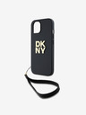 DKNY PU Leather Stack Logo Wrist Strap Zadní Kryt pro iPhone 14 Black DKNY