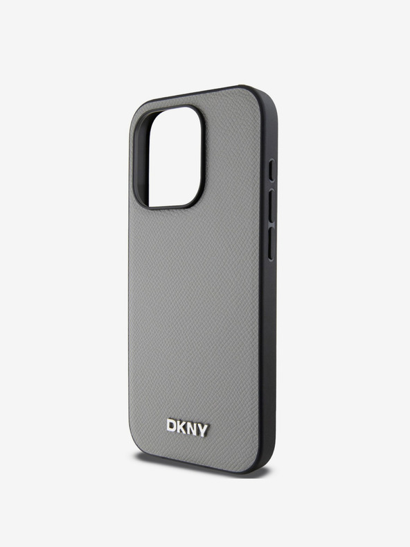 DKNY PU Leather Silver Metal Logo Magsafe Zadní Kryt pro iPhone 14 Pro Grey DKNY