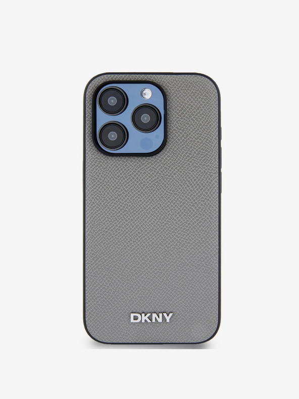 DKNY PU Leather Silver Metal Logo Magsafe Zadní Kryt pro iPhone 14 Pro Max Grey DKNY